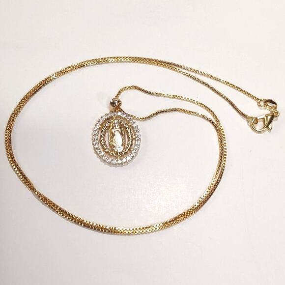 18k Gold Plated 925 Silver Lady Mary Christmas Birthday Women's Faith Vtg. Gift